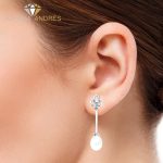 pendientes de oro blanco perla blanca circonita