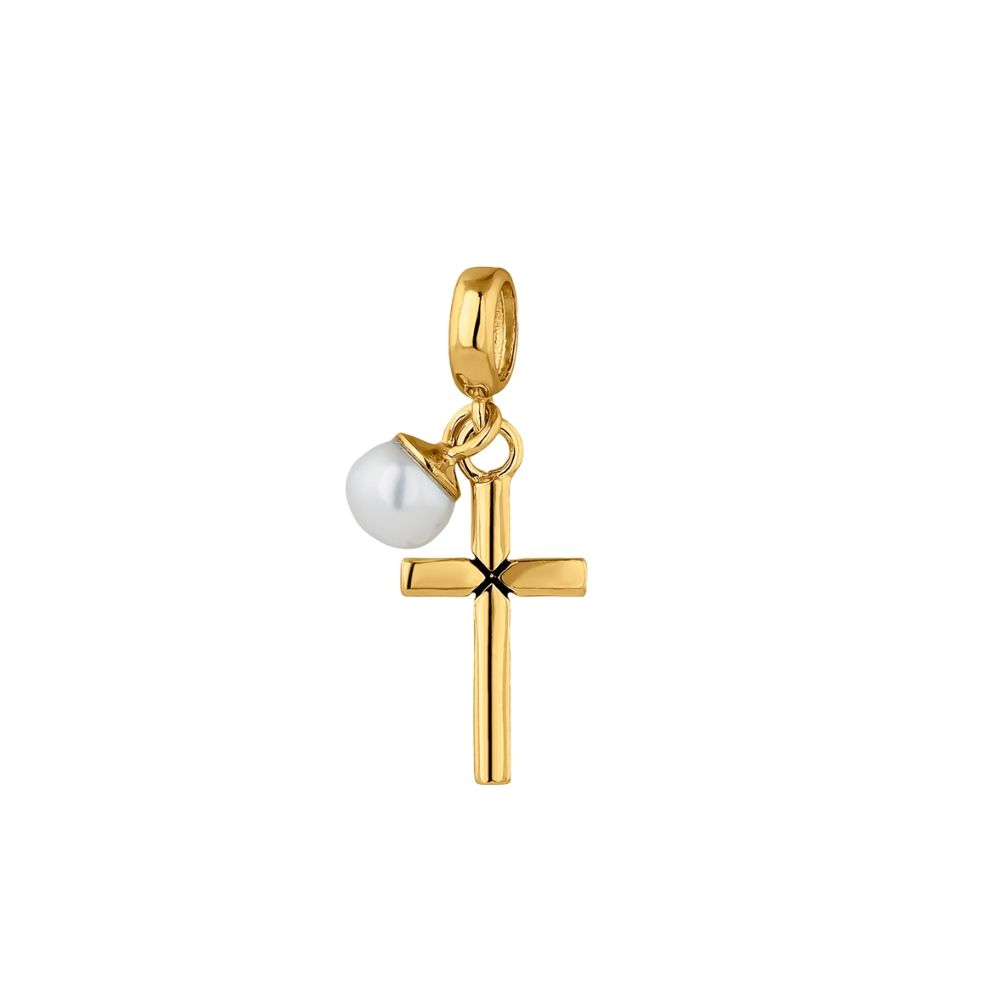 abalorio cruz y perla oro