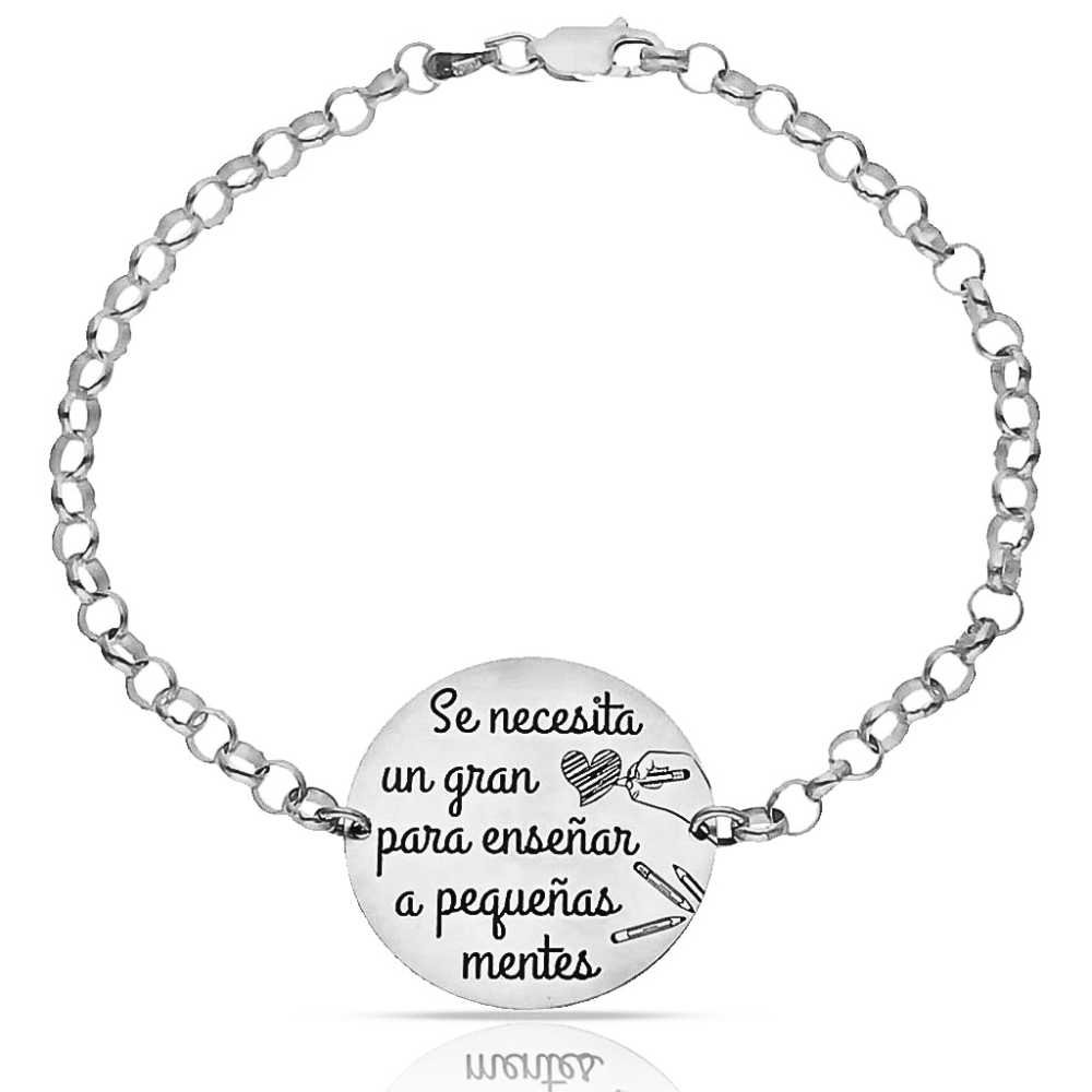 pulsera de eslabones de plata con chapa grabada