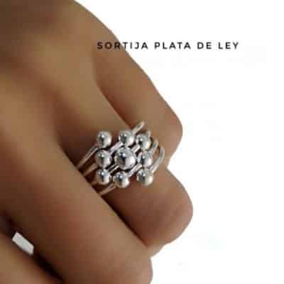 anillo bolitas plata