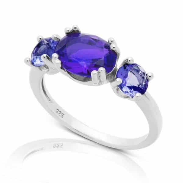 anillo plata piedras azules