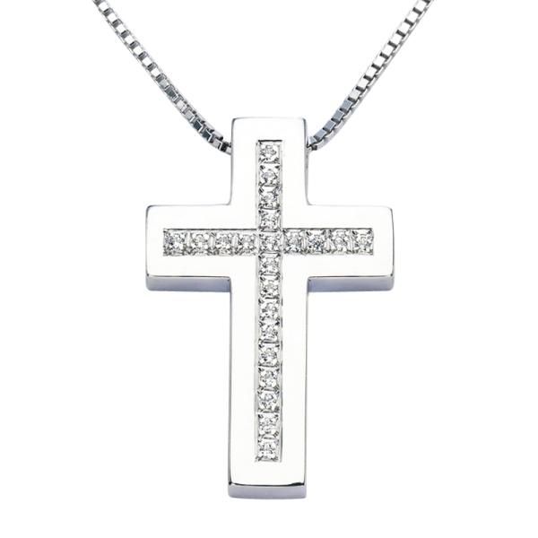 cruz de oro blanco con diamantes 3507