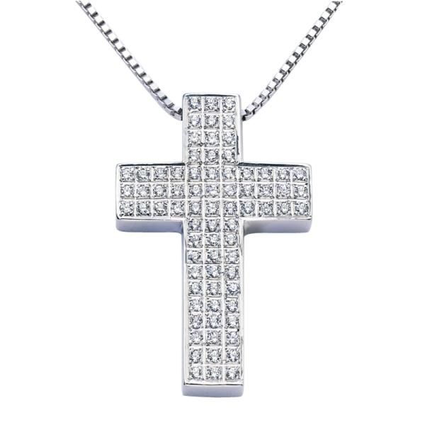 cruz de oro blanco con diamantes 3509