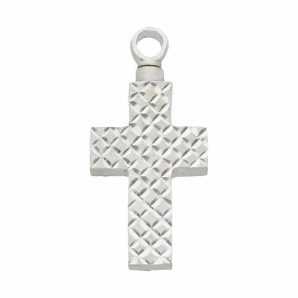 Guarda cenizas de plata en forma de cruz tallada
