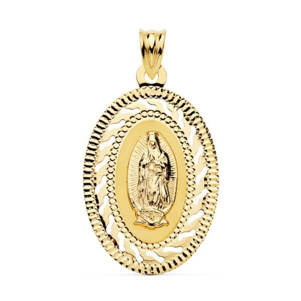 medalla oro virgen de guadalupe cerco calado tallado