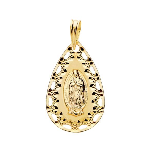 medalla oro virgen de guadalupe cerco calado y tallado