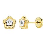 pendientes flor oro bicolor