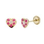 pendientes oro amarillo corazon rosa