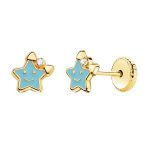 pendientes oro amarillo estrella esmalte azul