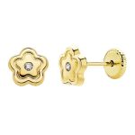 pendientes oro amarillo flor circonitas