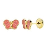 pendientes oro amarillo mariposa rosa