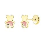 pendientes oro amarillo oso esmalte rosa