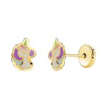 pendientes oro amarillo unicornios esmalte