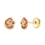 pendientes oro amarillo unicornios esmalte