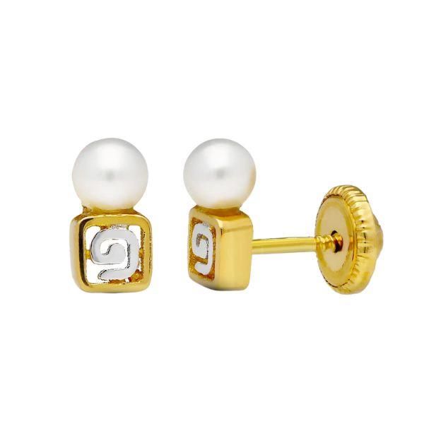 pendientes oro bicolor motivo perla