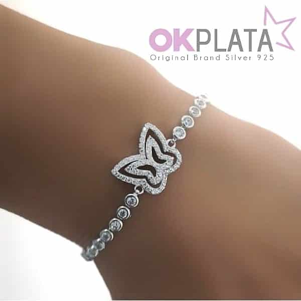 Pulsera de mariposa fabricada en plata con circonitas